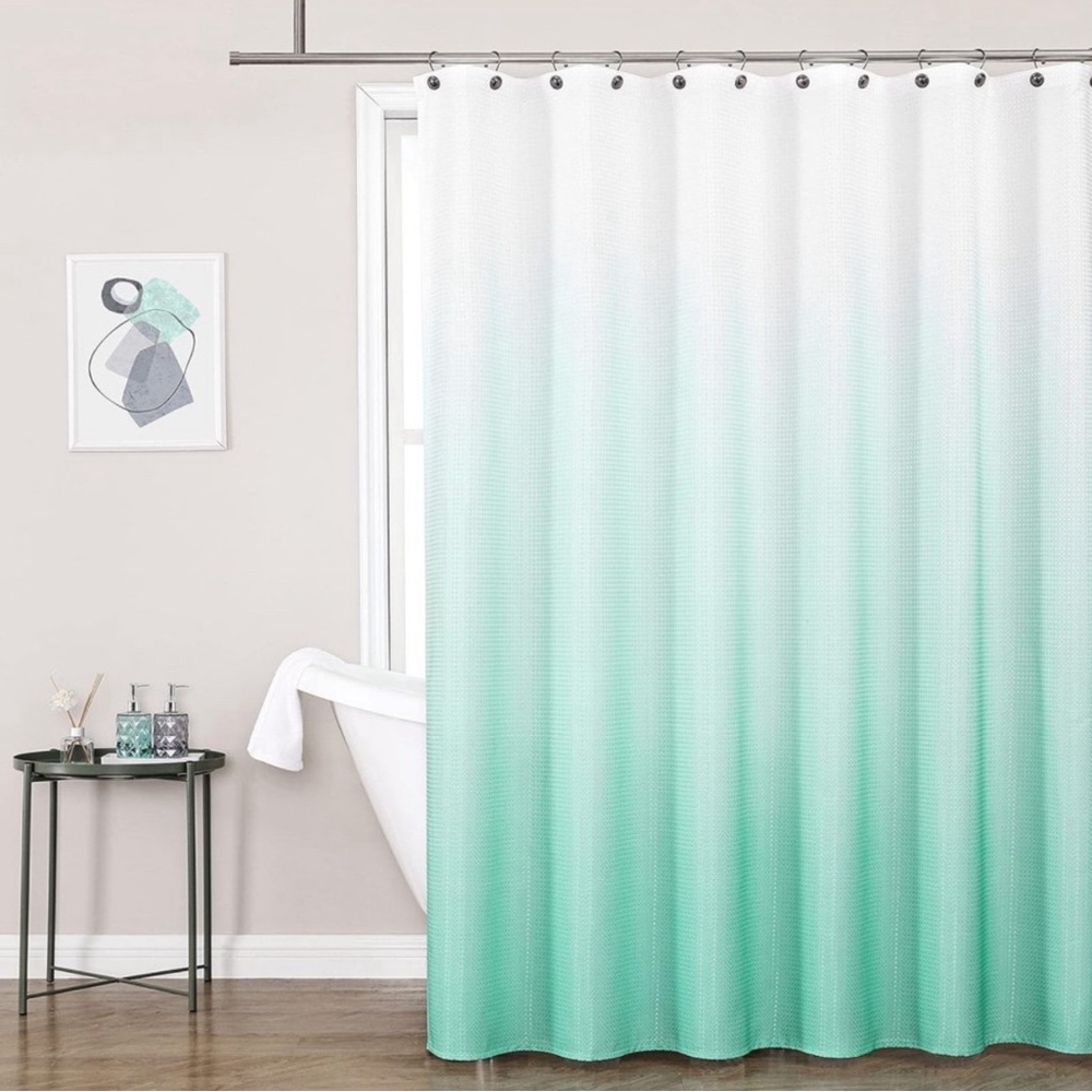WEST LAKE Waffle Fabric Shower Curtain Aqua Ombre Decorative Spa Bathroom Shower